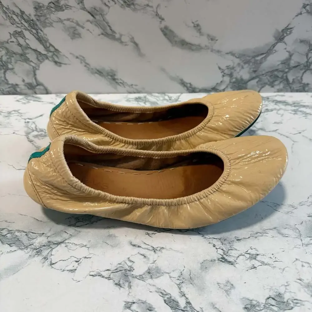 Tieks Women 8 Ballet Flats Patent Leather Biscotti Beige Foldable Comfort Shoe